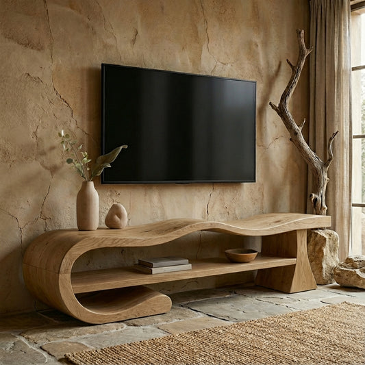 Sculpted Wave Solid-Wood TV Console – Organic Luxury for Modern Interiors