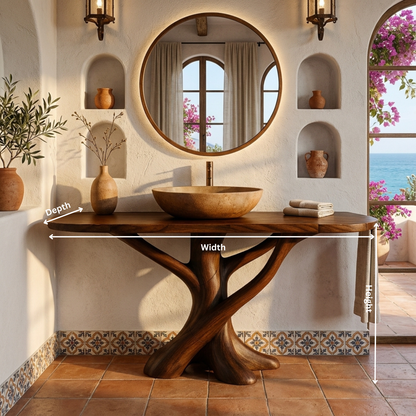 Solid Wood Bathroom Vanity with Sculptural Intertwined Base