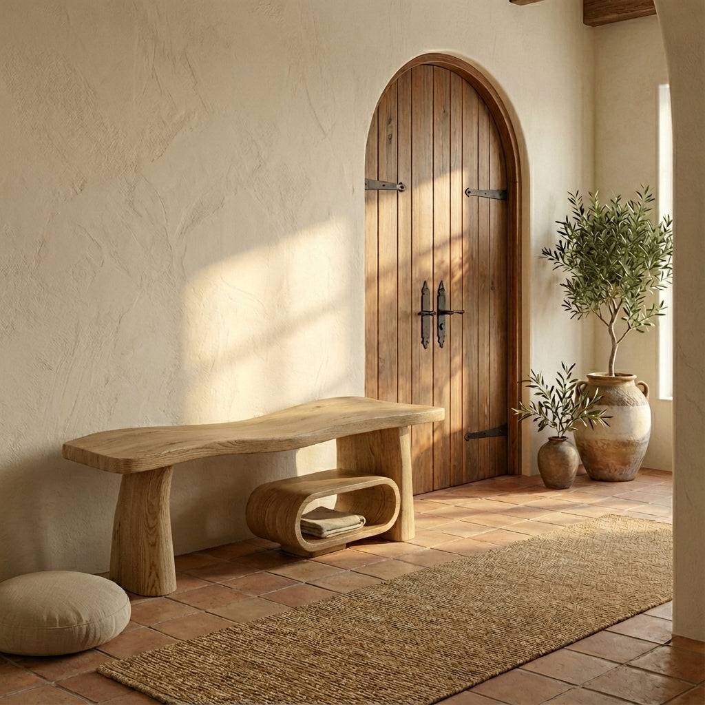 Sculptural Wood Bench for Entryway & Living Room