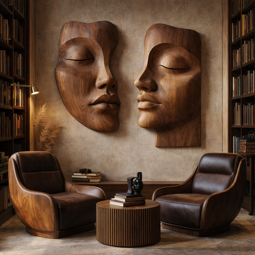 Hand-Carved Sculptural Face Wall Art – Bespoke Wooden Art for Luxury Interiors