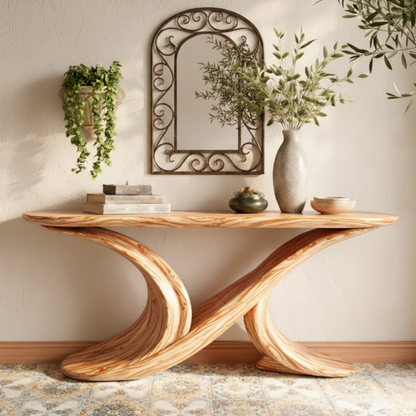 Sculptural Solid Wood Console Table – Dual Flow Curved Base