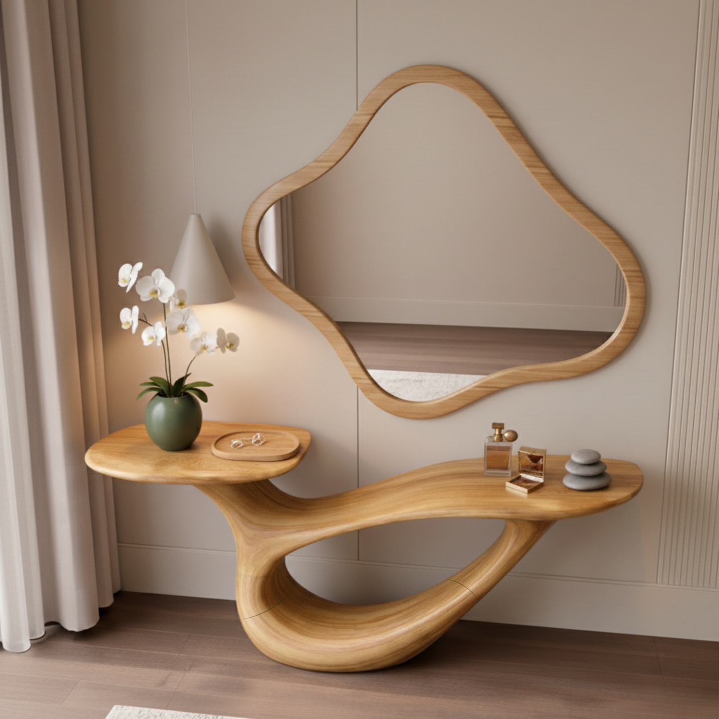 Sculpted Solid Wood Console Table – Organic Modern Luxury Furniture
