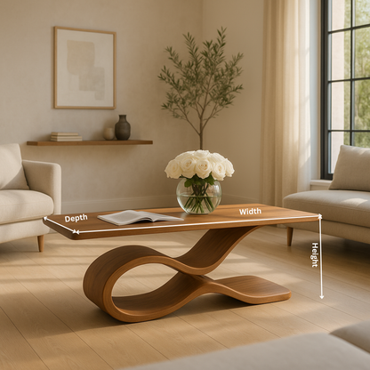 Sculptural Wave Coffee Table – Modern Luxury Solid Wood Centerpiece