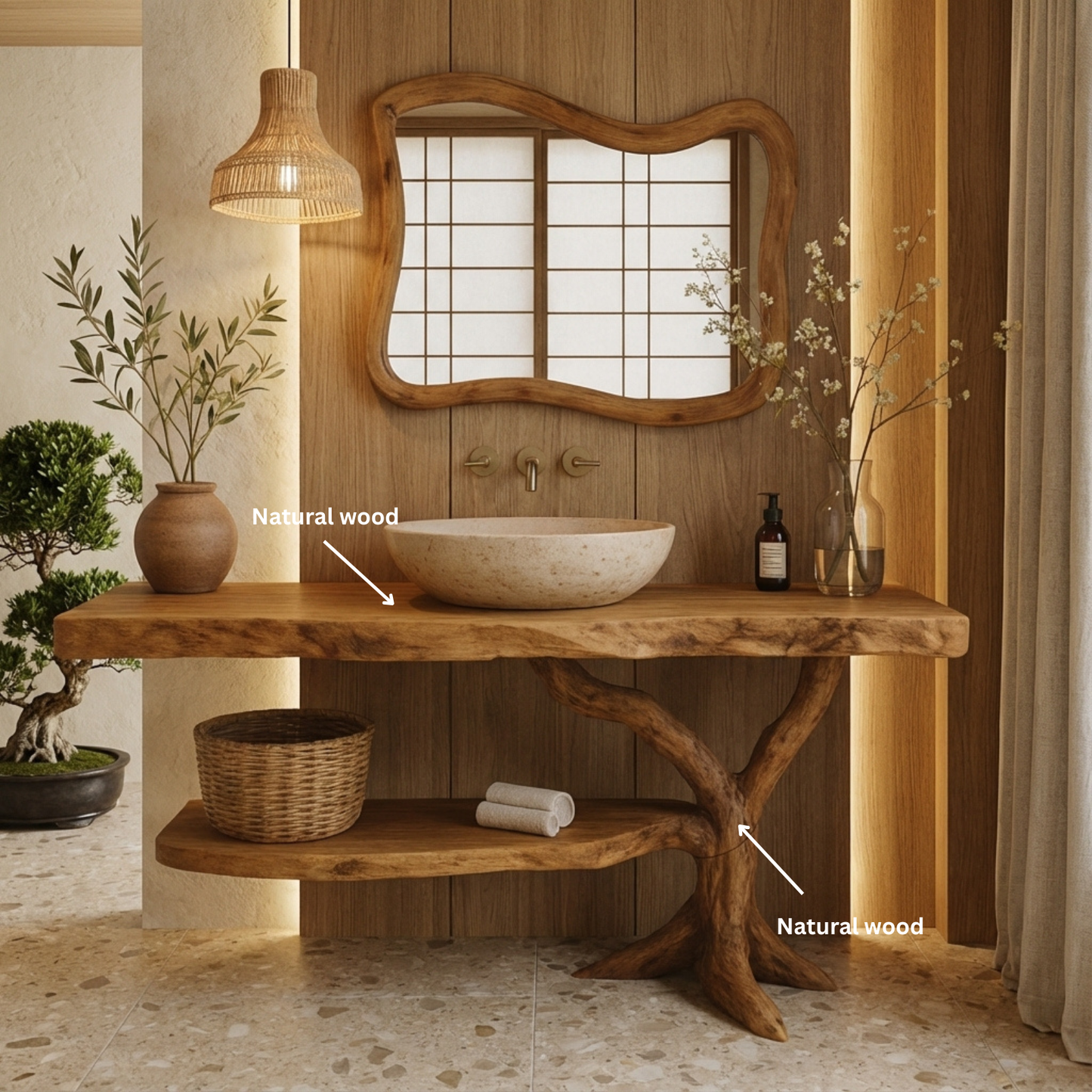 Natural Live-Edge Wood Bathroom Vanity – Luxury Handcrafted