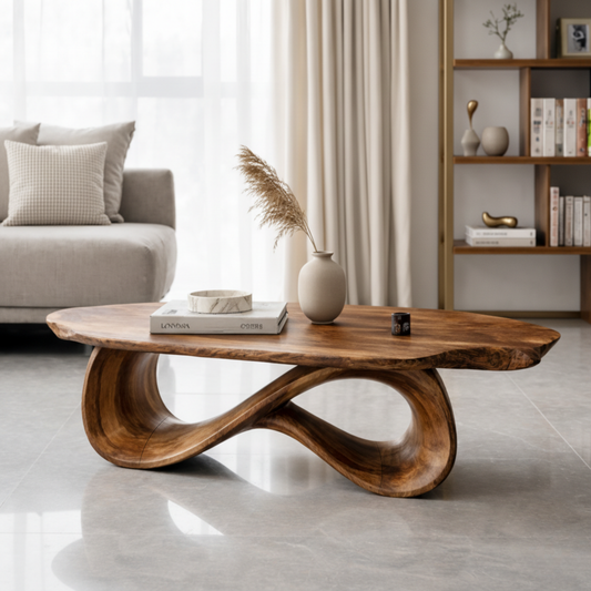 Luxury Sculptural Solid Wood Coffee Table – Organic Modern Curved Design