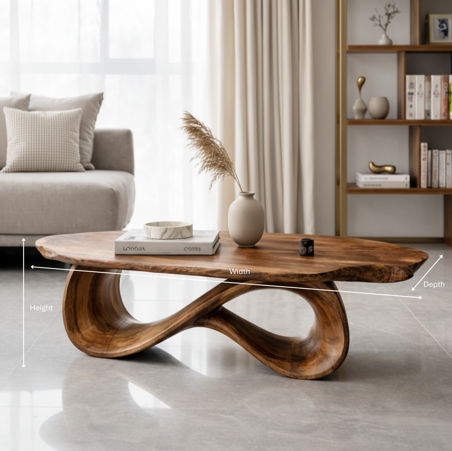 Luxury Sculptural Solid Wood Coffee Table – Organic Modern Curved Design
