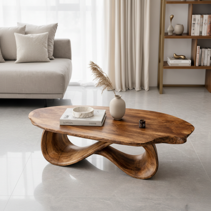 Luxury Sculptural Solid Wood Coffee Table – Organic Modern Curved Design