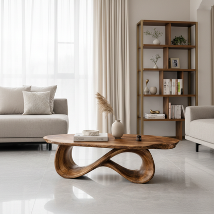 Luxury Sculptural Solid Wood Coffee Table – Organic Modern Curved Design