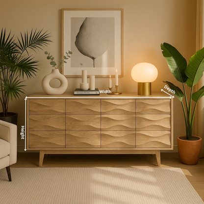 Modern Solid-Wood Sideboard with 3D Wave Doors
