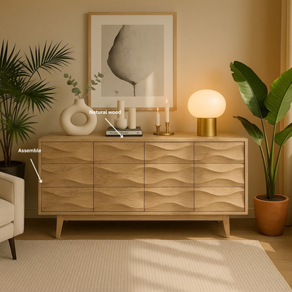 Modern Solid-Wood Sideboard with 3D Wave Doors