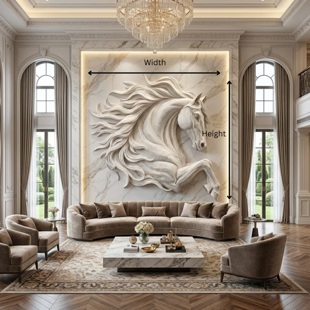 Sculptural Horse Wall Art – Hand-Carved Luxury Wood Relief for Grand Living Rooms