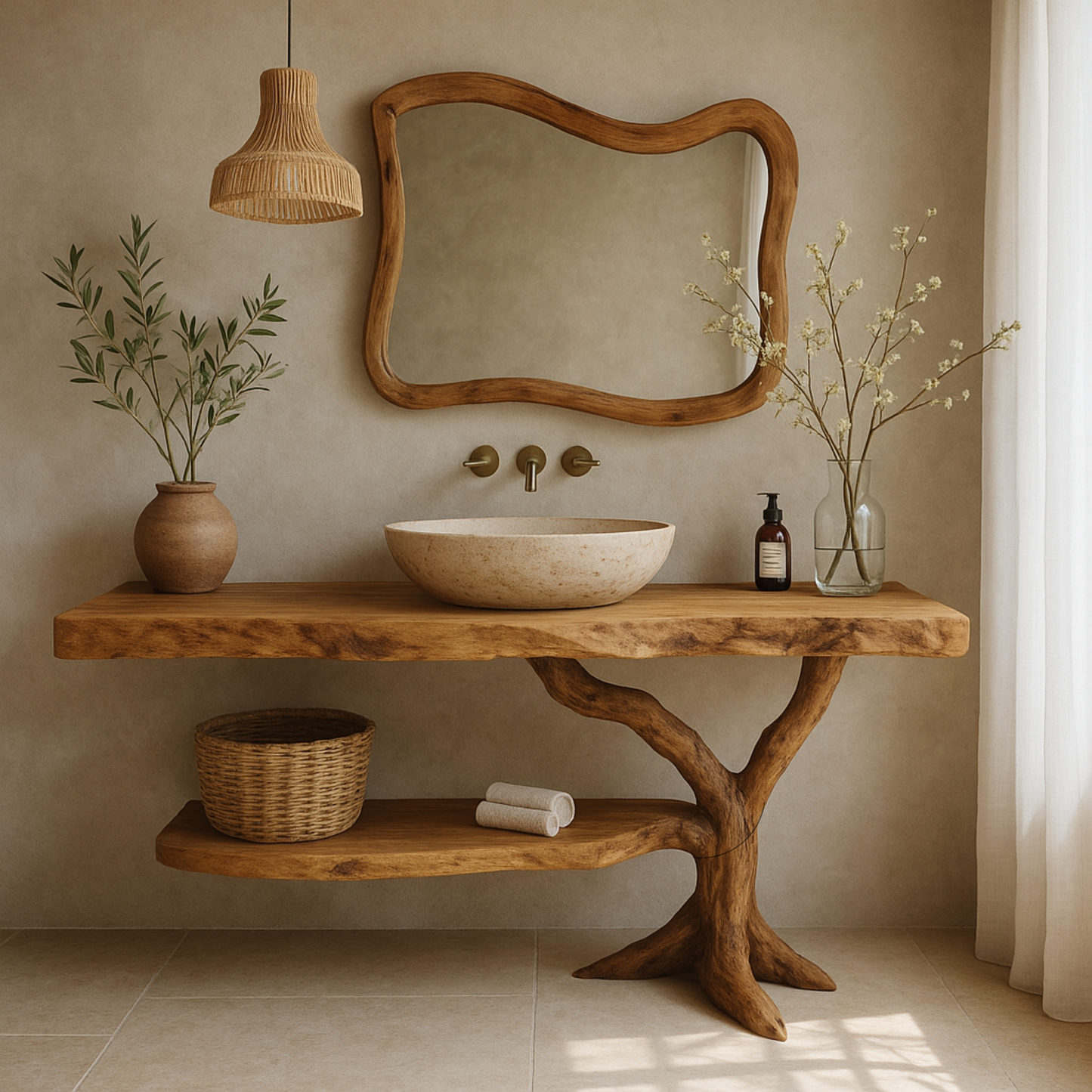 Natural Live-Edge Wood Bathroom Vanity – Luxury Handcrafted