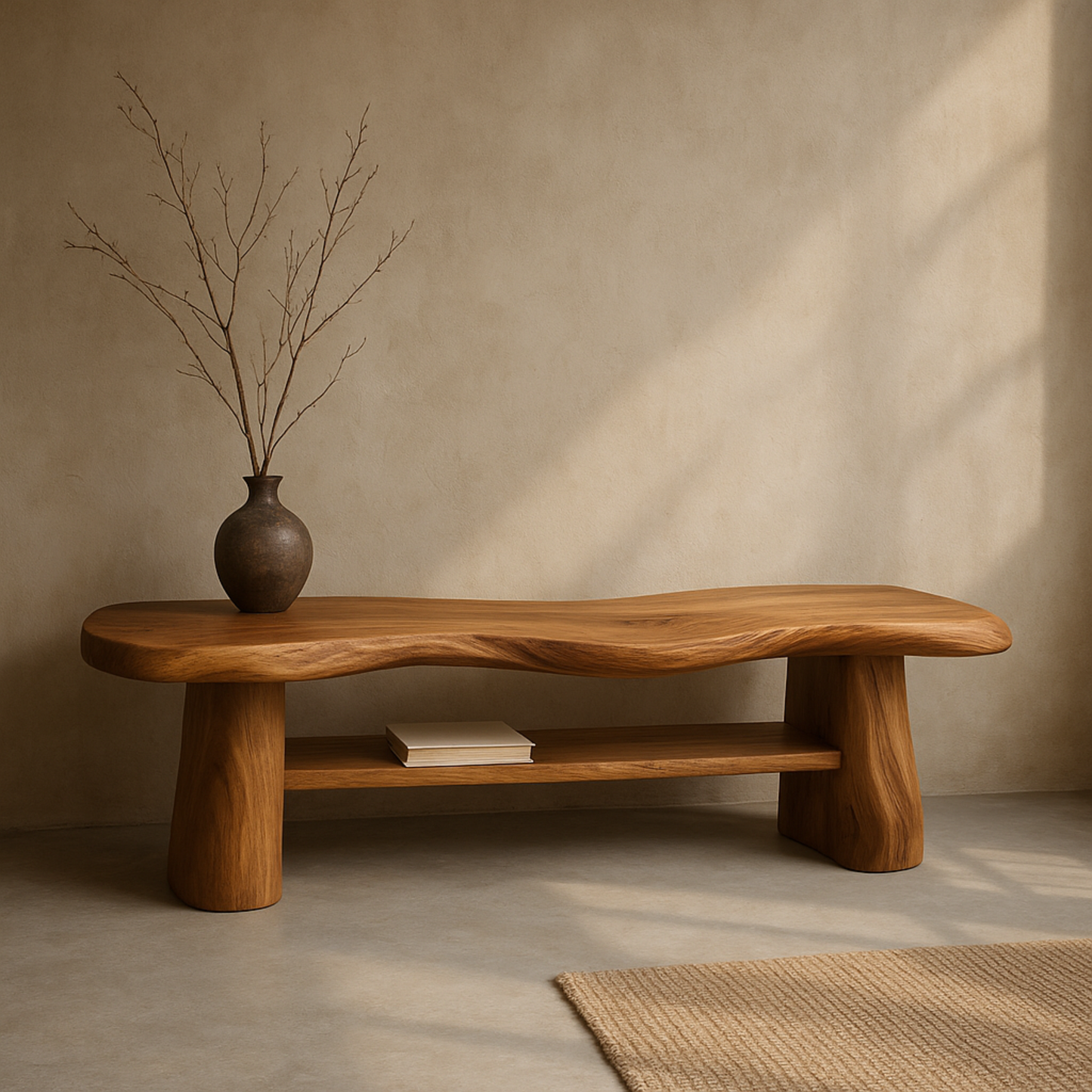 Organic Solid Wood Bench – Sculpted Live-Edge Design