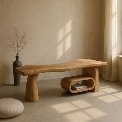 Sculptural Wood Bench for Entryway & Living Room