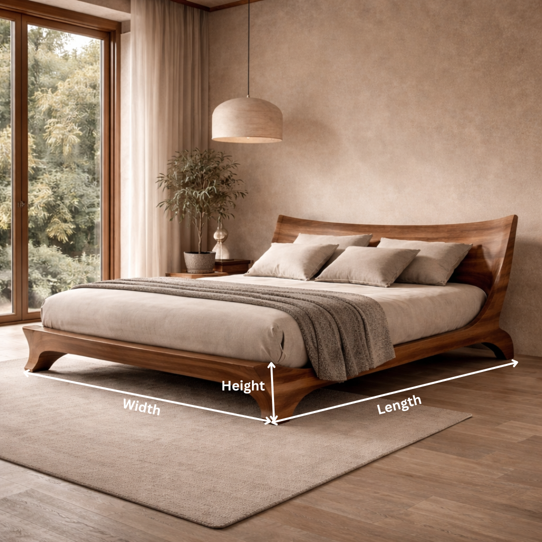 Sculptural Solid Wood Bed – Wave-Inspired Elegance for Luxury Bedrooms