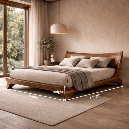 Sculptural Solid Wood Bed – Wave-Inspired Elegance for Luxury Bedrooms