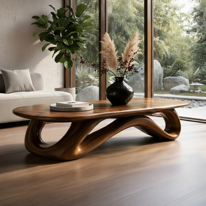 Sculpted Solid Wood Coffee Table – Organic Modern Luxury Centerpiece