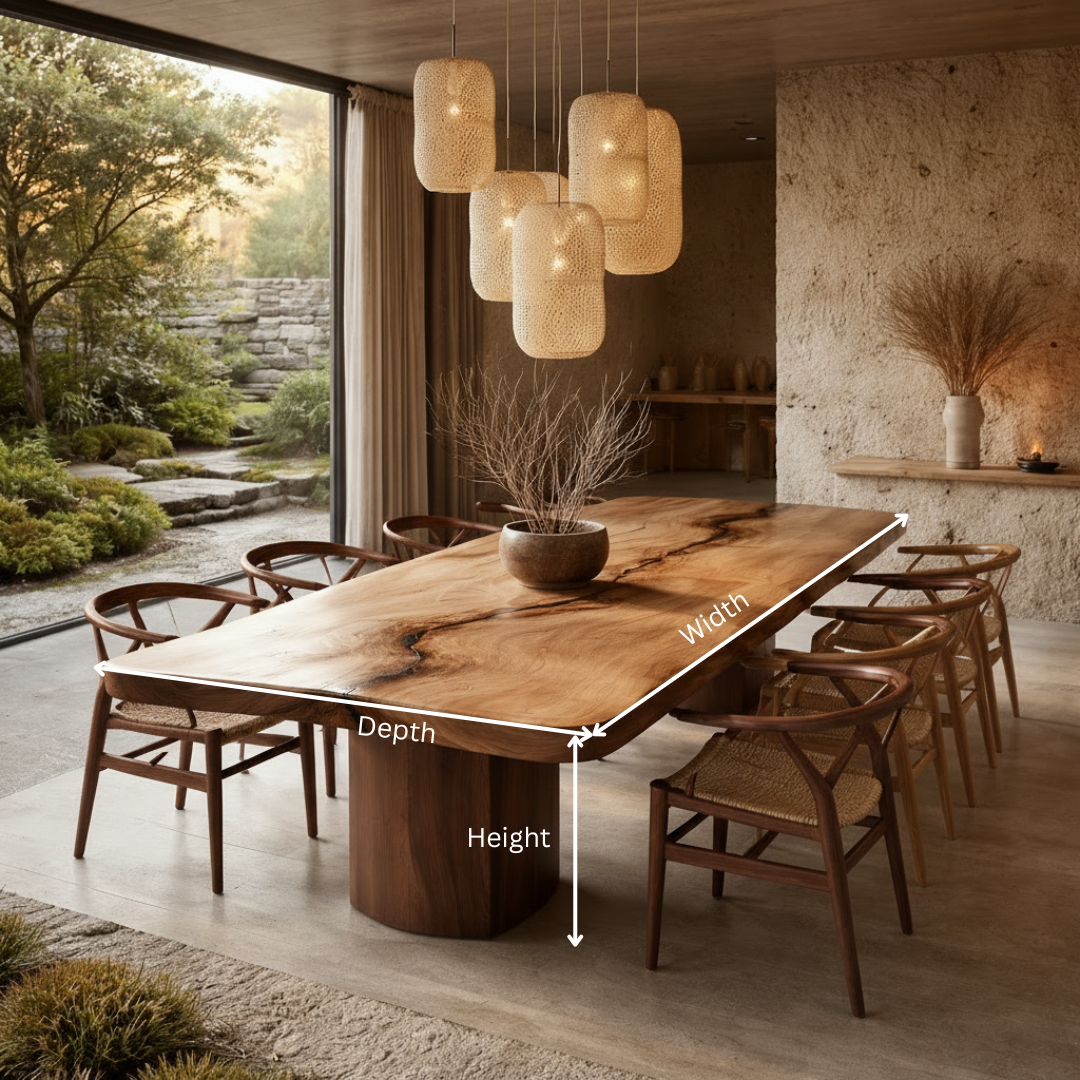 Live Edge Solid Wood Dining Table – Sculptural Japandi Table for Luxury Homes
