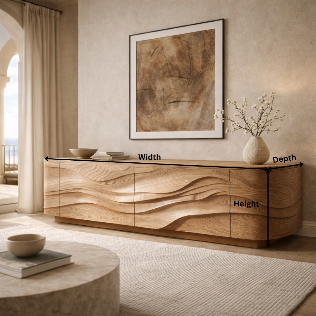 Sculptural Wave Solid Wood Sideboard – Luxury Statement for Refined Interiors