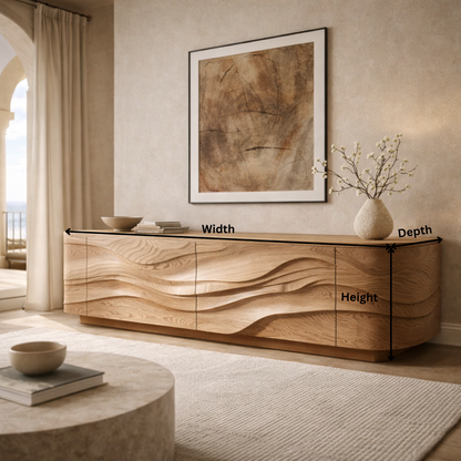 Sculptural Wave Solid Wood Sideboard – Luxury Statement for Refined Interiors