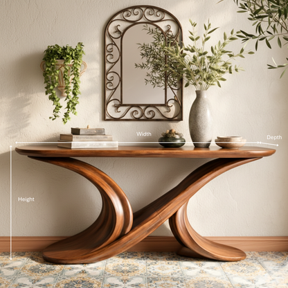 Sculptural Solid Wood Console Table – Dual Flow Curved Base