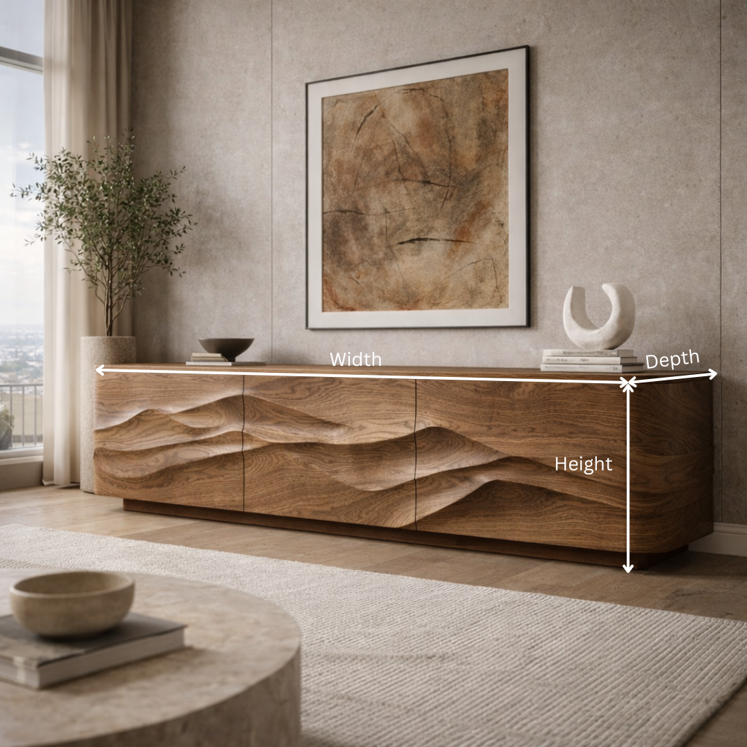 Sculptural Mountain-Inspired Solid Wood Sideboard - Handcrafted Luxury Storage Cabinet