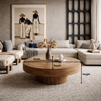 Sculptural Round Solid Wood Coffee Table – Timeless Elegance for Refined Living Rooms