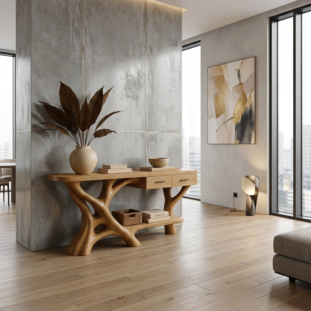 Luxury Natural Wood Console Table with Artistic Root Base Design