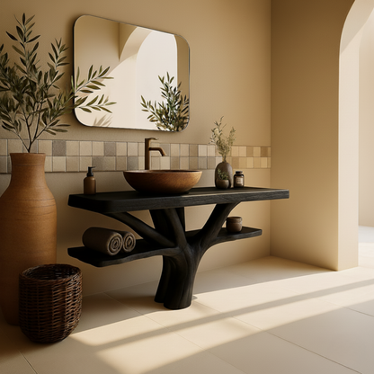 Handcrafted Solid Wood Bathroom Vanity with Tree-Root Base – Organic Modern Luxury Sink Console