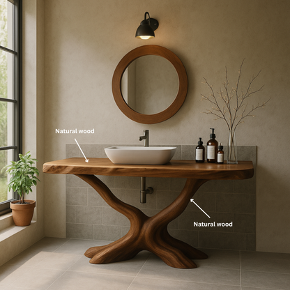 Organic Y-Root Solid Wood Bathroom Vanity – Luxury Handcrafted Design