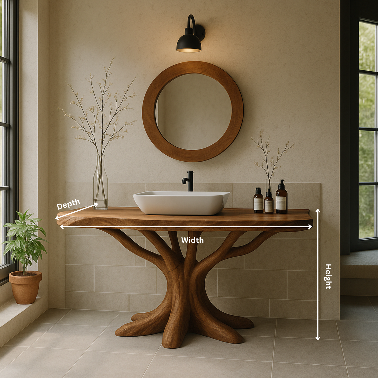 Organic Tree-Root Solid Wood Bathroom Vanity – Luxury Handcrafted Design