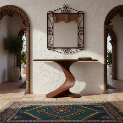 Organic Modern Solid Wood Console Table Featuring a Sculpted S-Curve Base