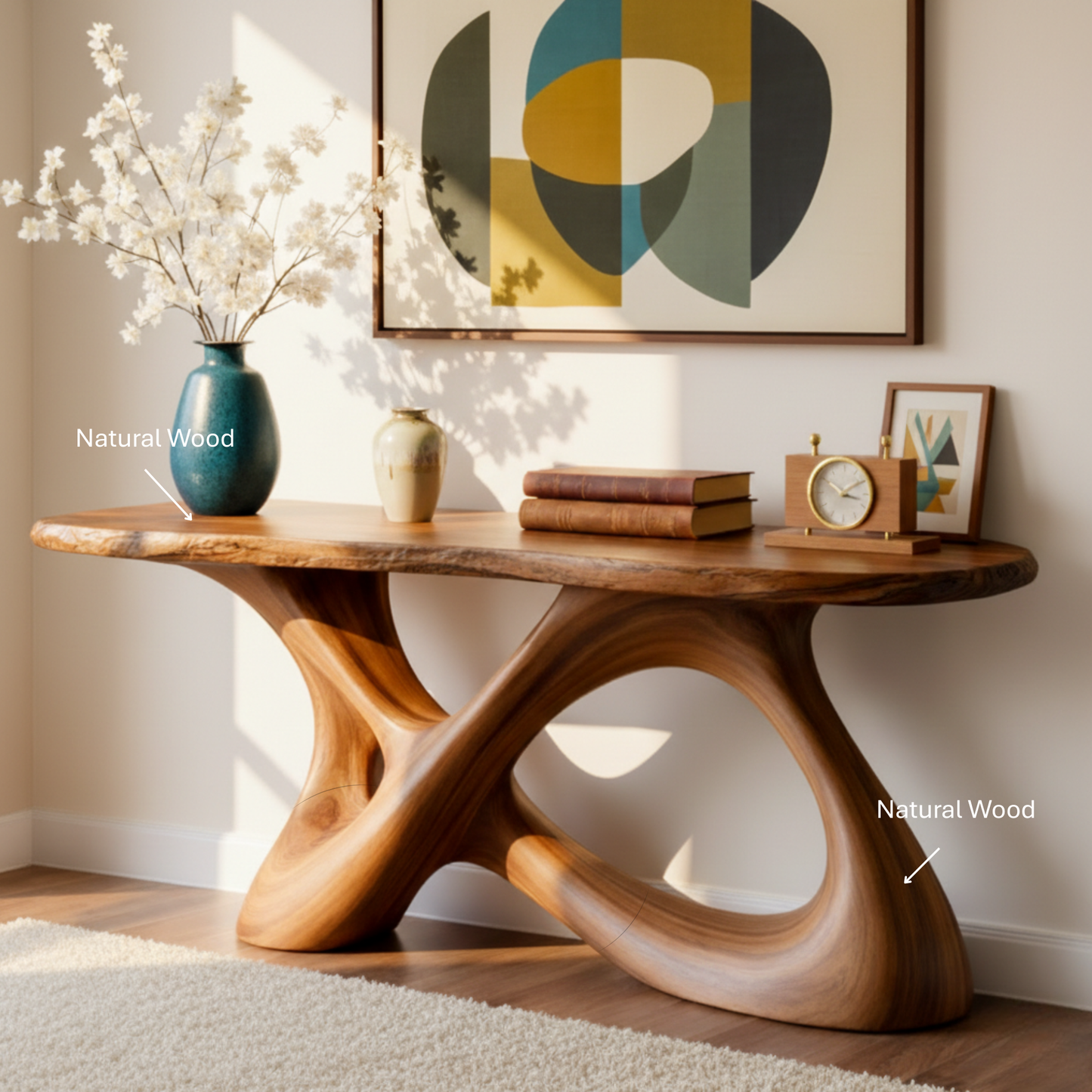 Sculptural Solid Wood Console Table with Interlocking Curved Base
