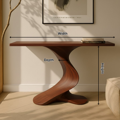 Organic Modern Solid Wood Console Table Featuring a Sculpted S-Curve Base