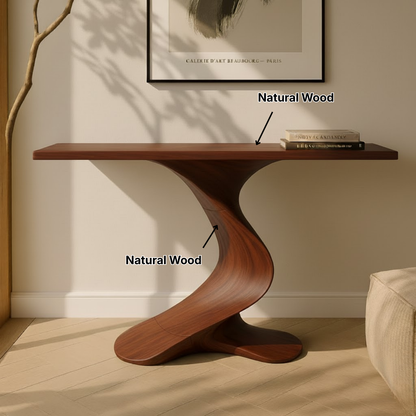 Organic Modern Solid Wood Console Table Featuring a Sculpted S-Curve Base