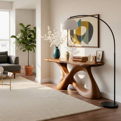 Sculptural Solid Wood Console Table with Interlocking Curved Base
