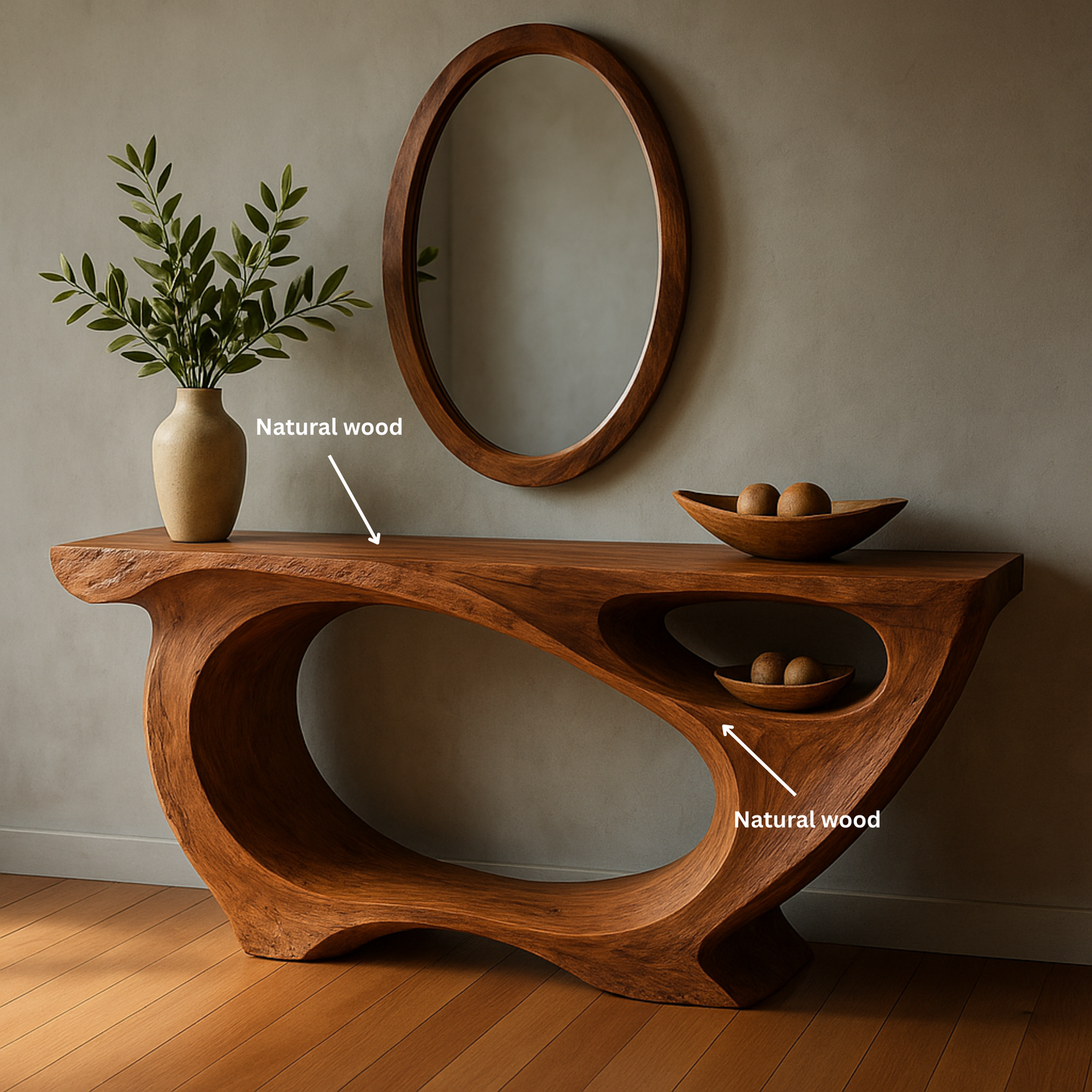 Luxury Sculptural Console Table – Handmade Solid Wood Console with Live Edge Style
