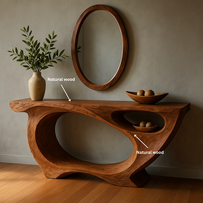 Luxury Sculptural Console Table – Handmade Solid Wood Console with Live Edge Style