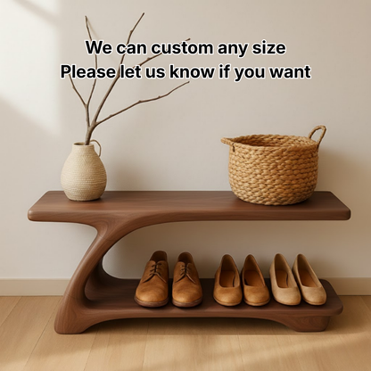 Sculpted Solid Wood Shoe Bench with Fluid Curved Base