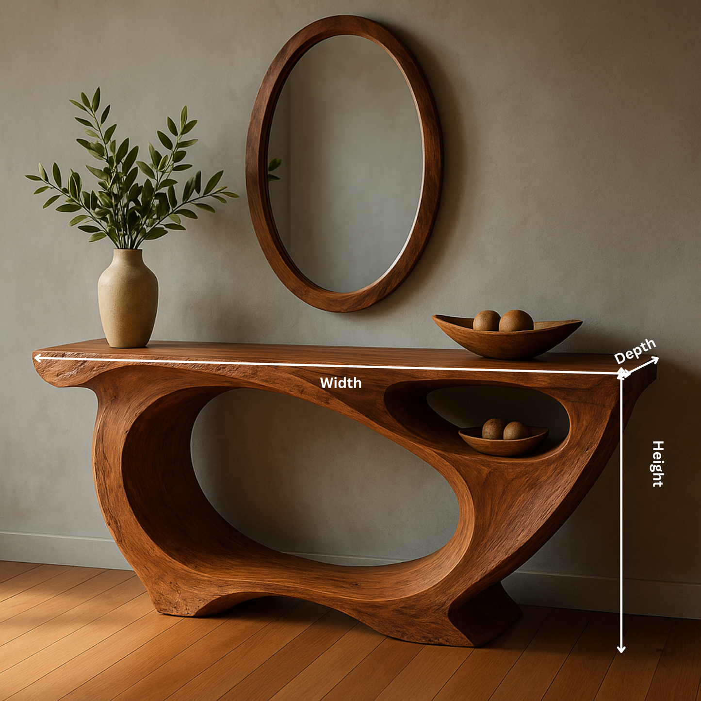 Luxury Sculptural Console Table – Handmade Solid Wood Console with Live Edge Style