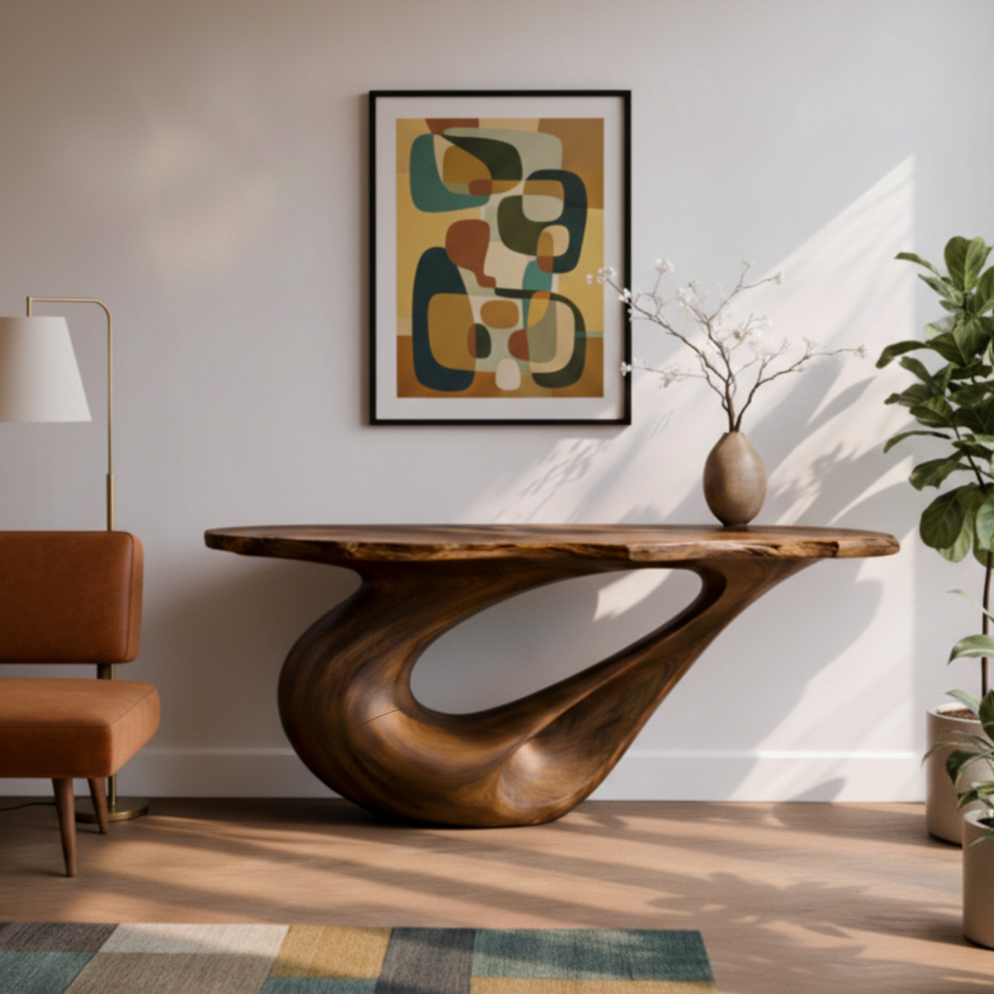 Live-Edge Solid Wood Console Table – Sculptural Organic