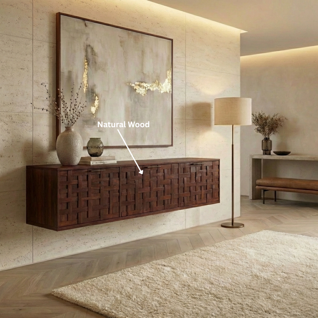 Floating Sculptural Wood Sideboard - Handcrafted Luxury Storage Furniture
