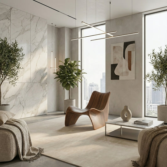 Luxury Curved Wood Lounge Chair – Handcrafted Design