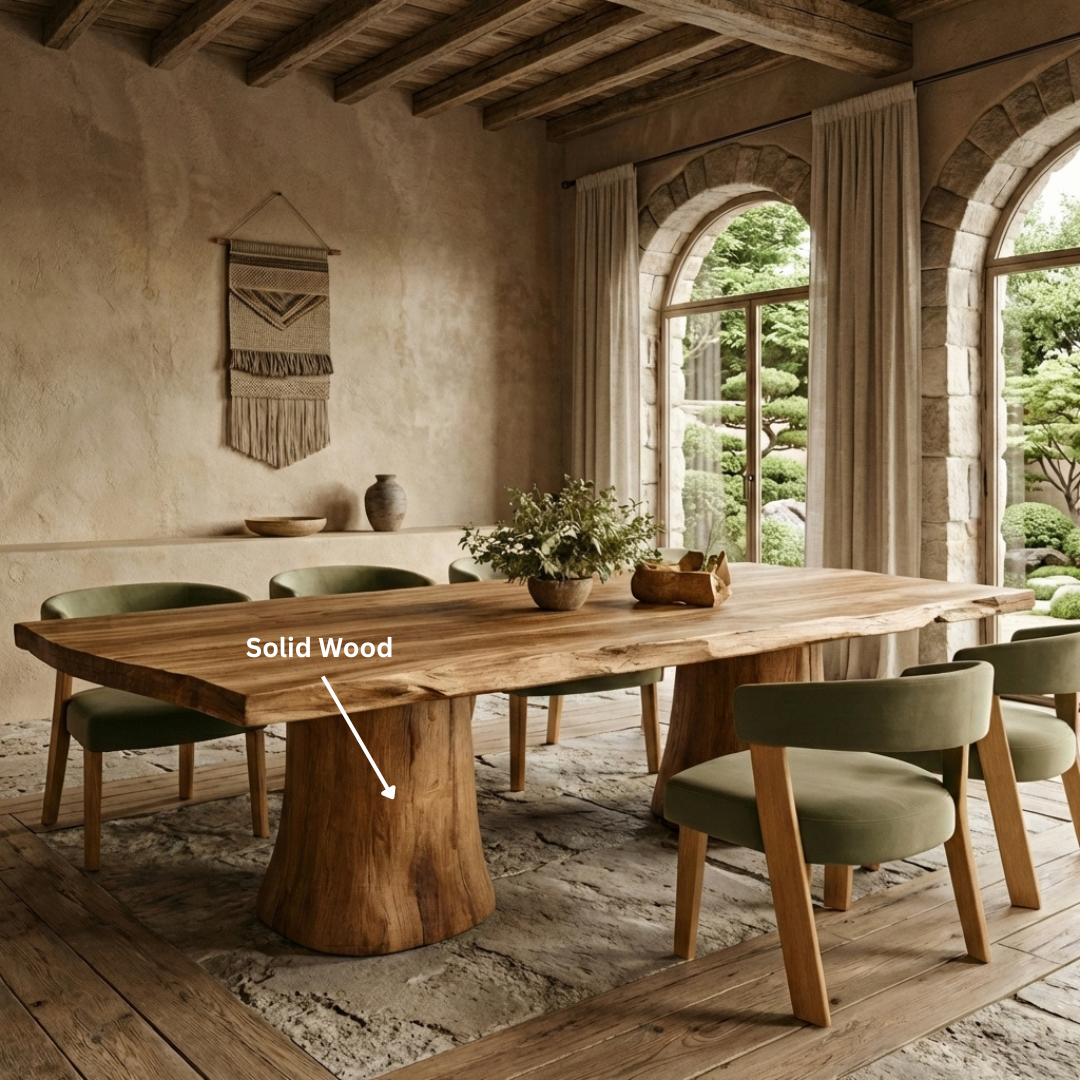 Organic Live Edge Solid Wood Dining Table – Sculptural Tree Trunk Dining Table Craftsmanship