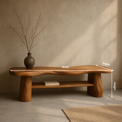 Organic Solid Wood Bench – Sculpted Live-Edge Design