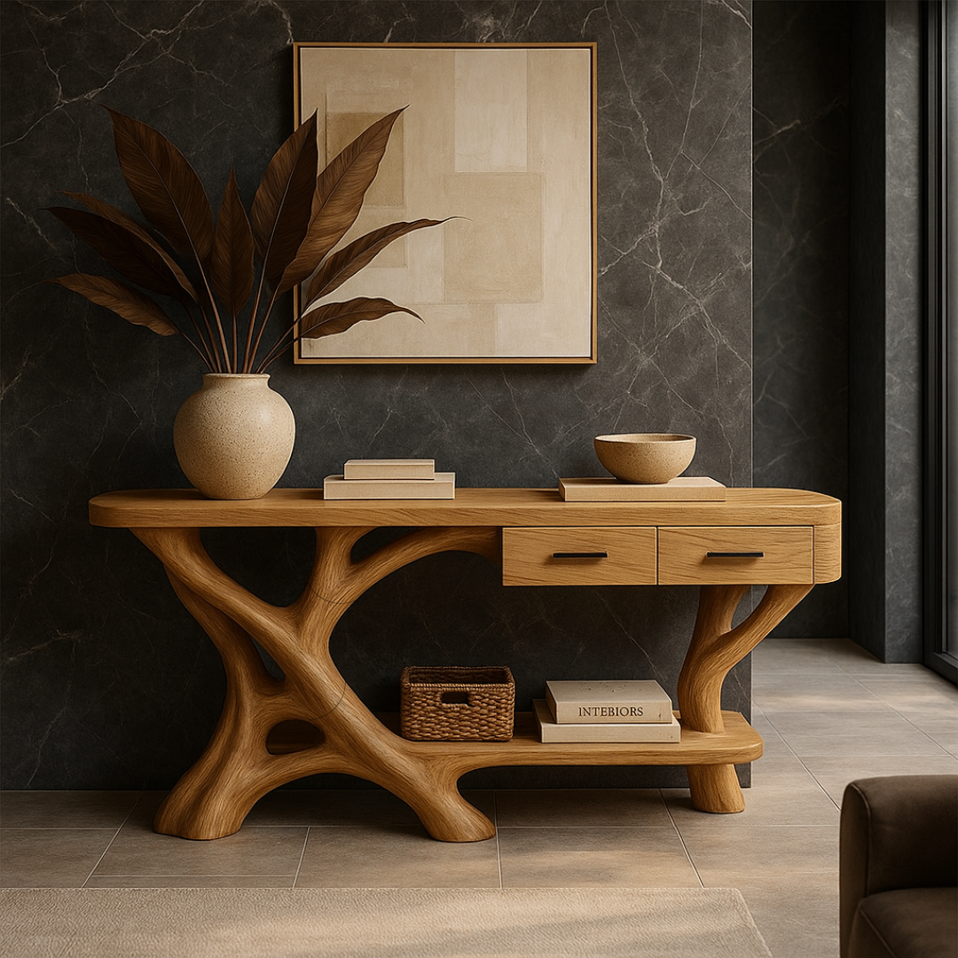 Luxury Natural Wood Console Table with Artistic Root Base Design