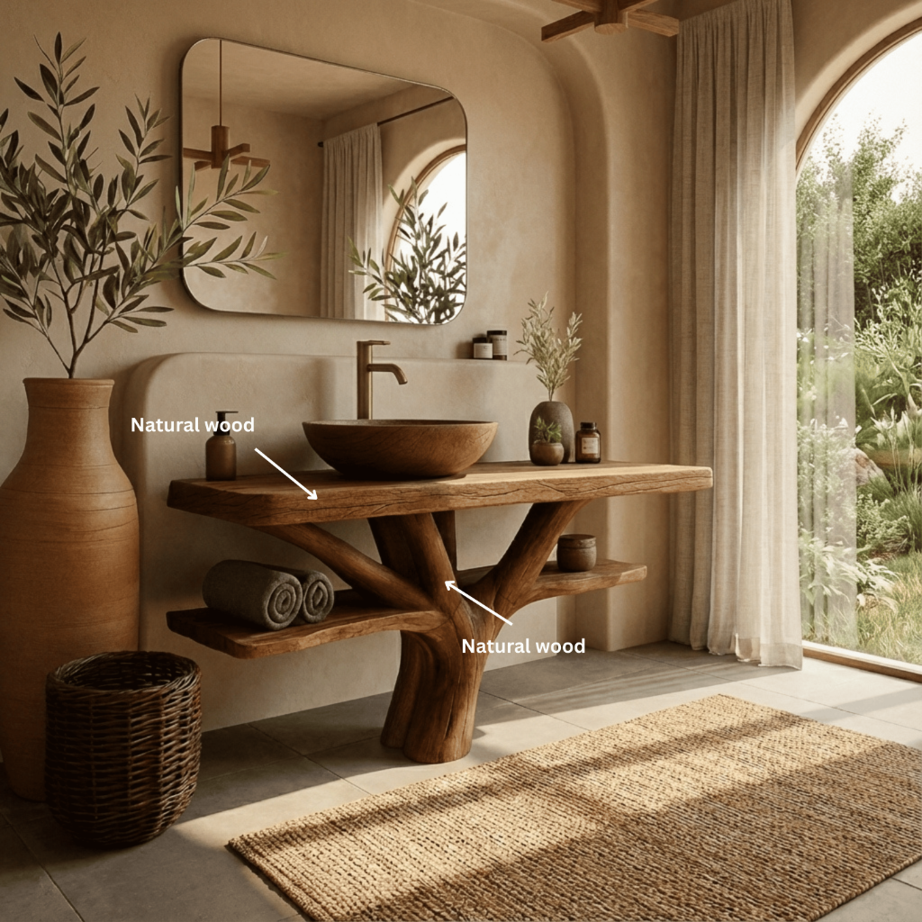 Handcrafted Solid Wood Bathroom Vanity with Tree-Root Base – Organic Modern Luxury Sink Console