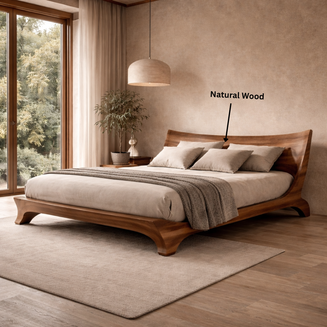 Sculptural Solid Wood Bed – Wave-Inspired Elegance for Luxury Bedrooms