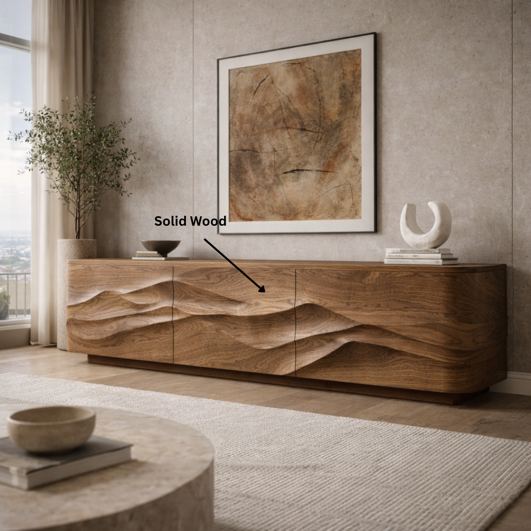 Sculptural Mountain-Inspired Solid Wood Sideboard - Handcrafted Luxury Storage Cabinet