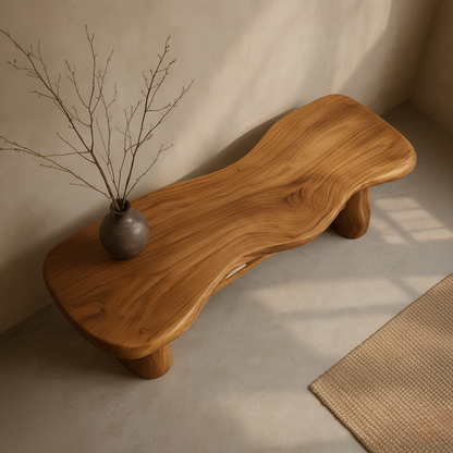 Organic Solid Wood Bench – Sculpted Live-Edge Design